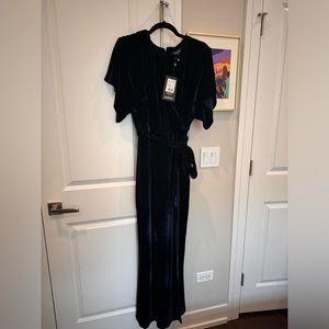 (New) ModCloth x Collectif Keiko Slit Blue Velvet Maxi Dress